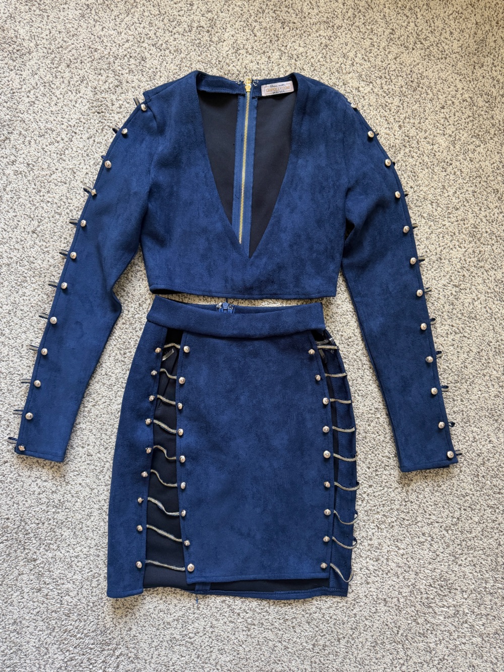 Oh Polly Navy Two-Piece Lace-Up Detail Blazer & Skirt Set size 4